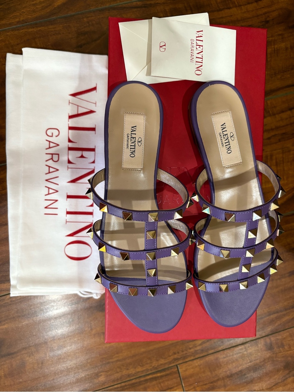 Valentino Garavani Purple Rockstud Leather Slide Sandals Size 36